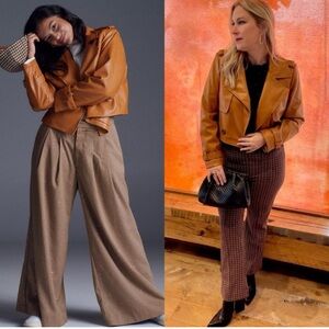 Anthropologie Avec Les Filles Caramel Vegan Leather Cropped Trench Coat Medium